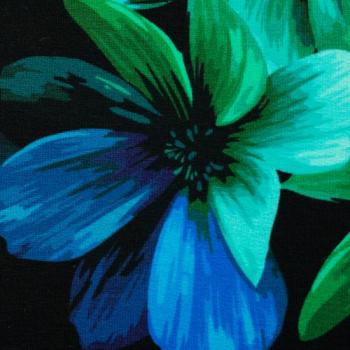 French Terry Blüten & Blätter Petrol/Blau/ auf Schwarz by Swafing
